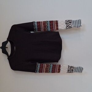 NWT We The Free Junior's XS Charcoal Thermal Shirt w/ Long Knit Sweater Sleeves